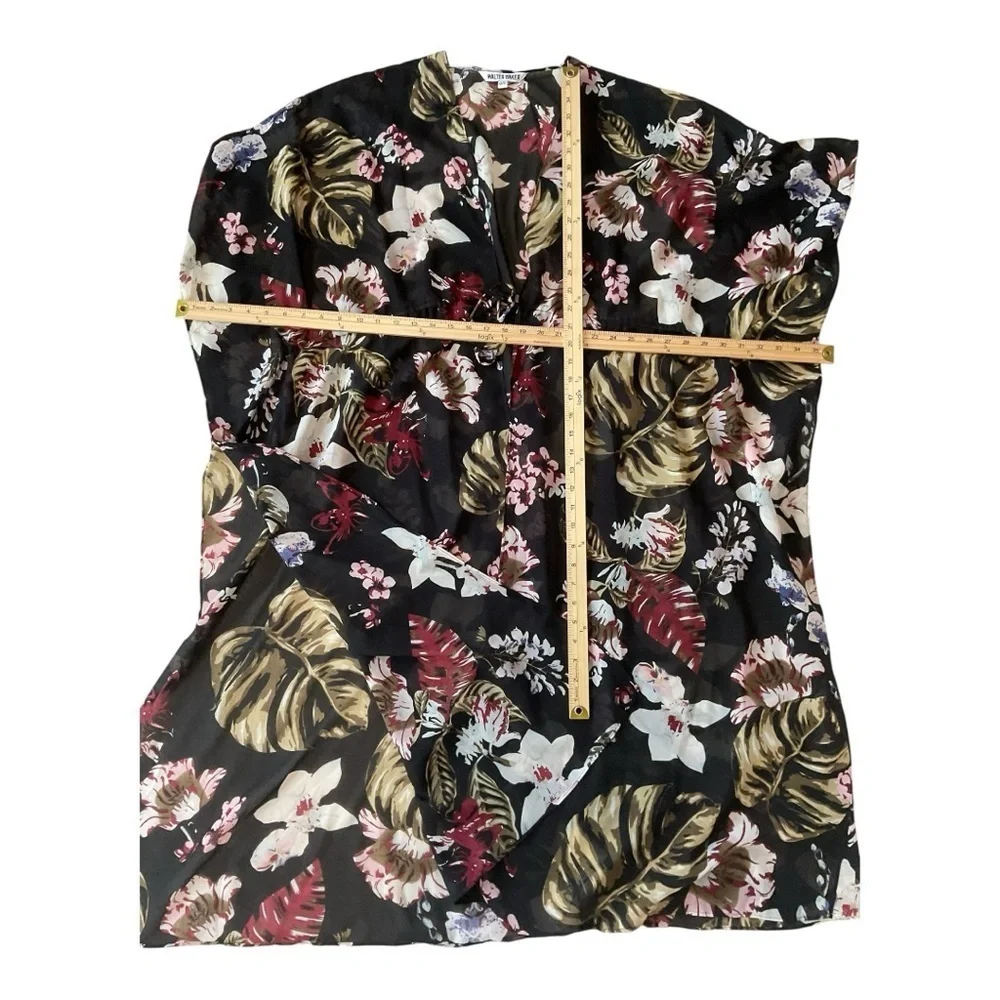 Boho Sheer Black Floral Tie Front Beach Vacation Layer
